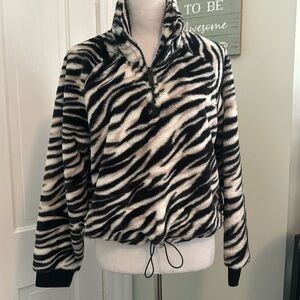 Calvin Klein zebra furry half zip sweater